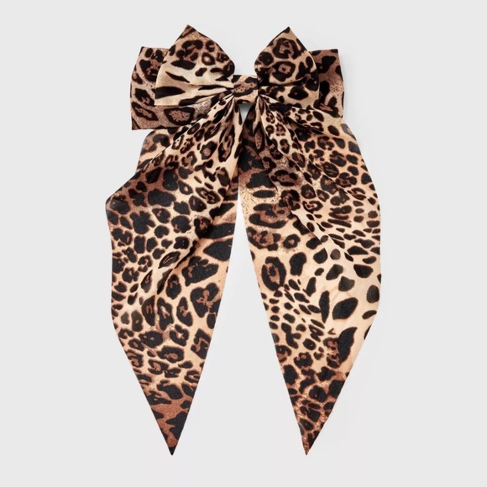Satin nwt Leopard Print Double Bow Hair Barrette Brown: Animal Print
